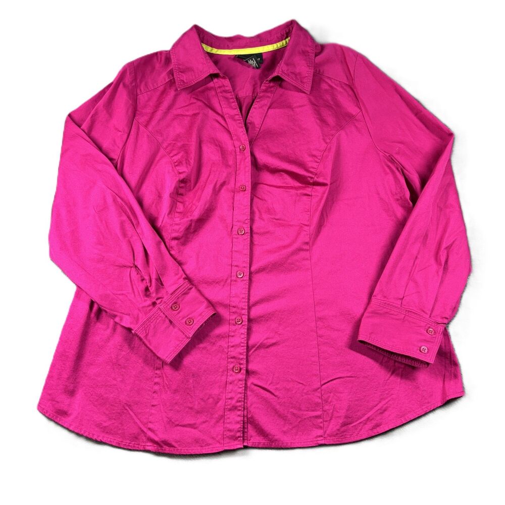 Lane Bryant Women Button Up Top Long Sleeve Work Career Magenta Size 22 L118